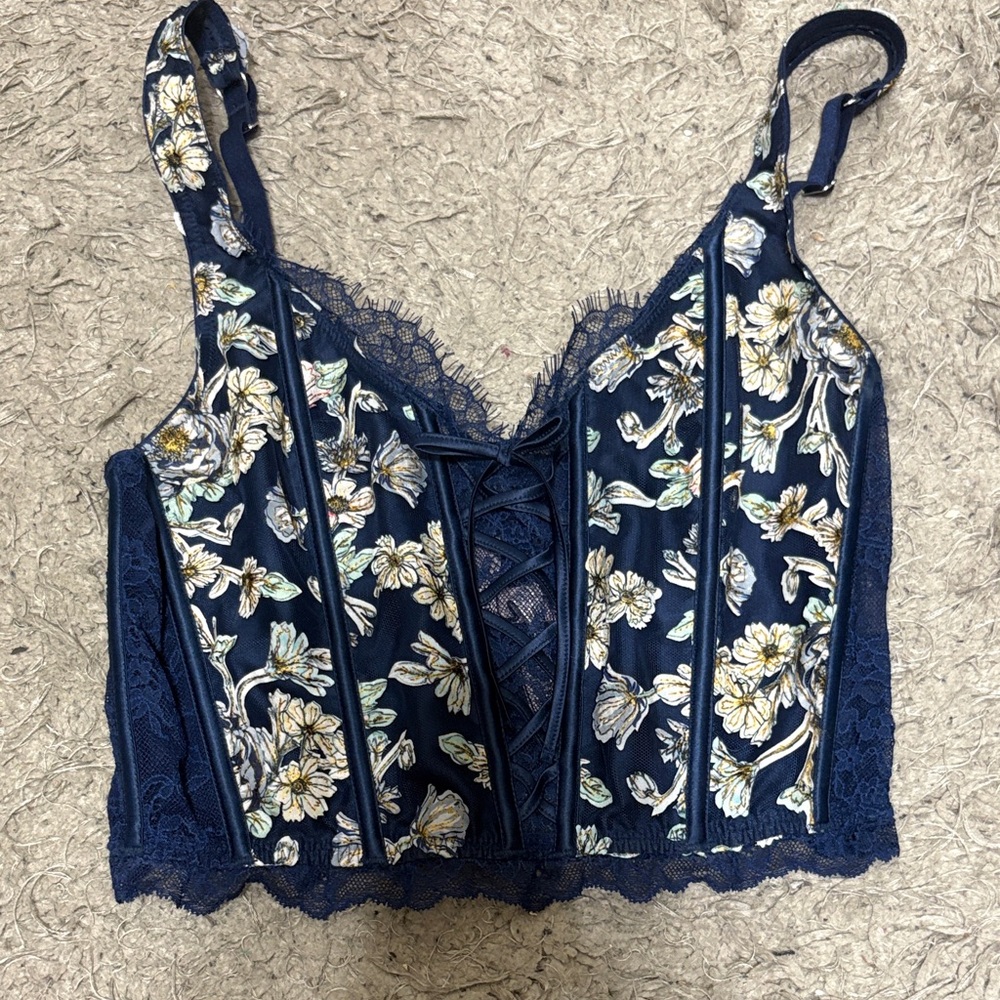 Floral Lace Trim Corset Top Victoria Secret